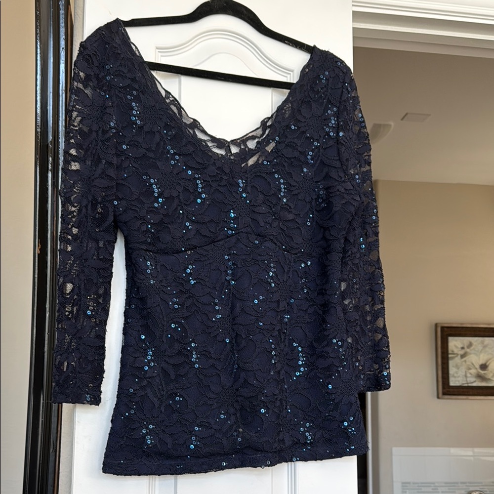 Elegant Navy Lace Women's Top